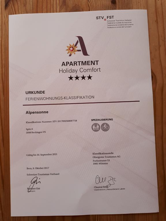 Alpensonne Apartment Reckingen Luaran gambar